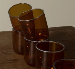 Pierce & Ward AMBER GLASS WITH STRIPED RIM | Kitchen