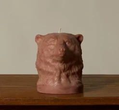Pierce & Ward BRITISH COLOUR STANDARD ANIMAL HEAD BEAR CANDLE IN ROSE BEIGE | Candlesticks & Candles