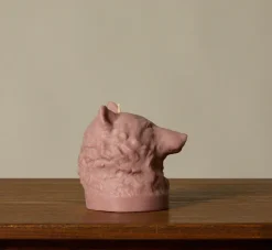 Pierce & Ward BRITISH COLOUR STANDARD ANIMAL HEAD WOLF CANDLE IN OLD ROSE | Candlesticks & Candles