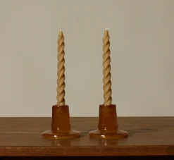 Pierce & Ward BRITISH COLOUR STANDARD GLASS CANDLEHOLDER IN ALMOND SHELL | Candlesticks & Candles