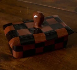 Pierce & Ward BUTTER DISH IN TERRACOTTA WITH BLACK CHECK | Kitchen | Gifts