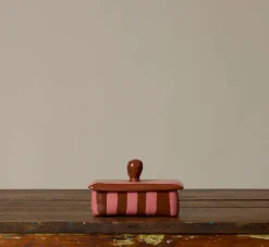 Pierce & Ward BUTTER DISH IN TERRACOTTA WITH PINK STRIPE | Kitchen | Gifts