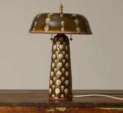 Pierce & Ward CASA ALFARERA POLKA LAMP IN CARAMEL BROWN WITH CREAM DOTS | Lighting