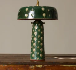 Pierce & Ward CASA ALFARERA POLKA LAMP IN JADE GREEN WITH CREAM DOTS | Lighting