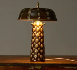 Pierce & Ward CASA ALFARERA POLKA LAMP IN CARAMEL BROWN WITH CREAM DOTS | Lighting