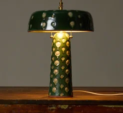 Pierce & Ward CASA ALFARERA POLKA LAMP IN JADE GREEN WITH CREAM DOTS | Lighting