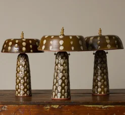 Pierce & Ward CASA ALFARERA POLKA LAMP IN CARAMEL BROWN WITH CREAM DOTS | Lighting