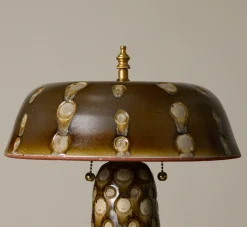 Pierce & Ward CASA ALFARERA POLKA LAMP IN CARAMEL BROWN WITH CREAM DOTS | Lighting