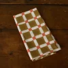 Pierce & Ward CHECKERBOARD BLOCK PRINT NAPKIN IN OLIVE AND RED | Kitchen