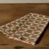 Pierce & Ward CHECKERBOARD BLOCK PRINT TEA TOWEL IN OLIVE AND RED | Kitchen