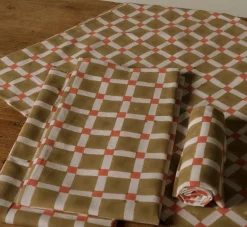 Pierce & Ward CHECKERBOARD BLOCK PRINT TEA TOWEL IN OLIVE AND RED | Kitchen