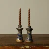 Pierce & Ward EARTHENWARE FOLK ART CELESTE SWIRL CANDLESTICK HOLDERS | Ceramics | Candlesticks & Candles