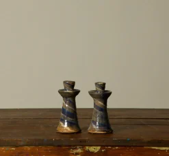 Pierce & Ward EARTHENWARE FOLK ART CELESTE SWIRL CANDLESTICK HOLDERS | Ceramics | Candlesticks & Candles