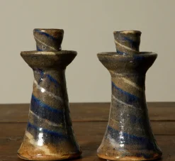 Pierce & Ward EARTHENWARE FOLK ART CELESTE SWIRL CANDLESTICK HOLDERS | Ceramics | Candlesticks & Candles