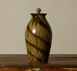 Pierce & Ward EARTHENWARE FOLK ART SWIRL VESSEL WITH LID I | Ceramics | Vessels