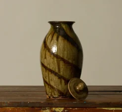 Pierce & Ward EARTHENWARE FOLK ART SWIRL VESSEL WITH LID I | Ceramics | Vessels