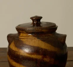 Pierce & Ward EARTHENWARE FOLK ART SWIRL VESSEL WITH LID III | Ceramics | Vessels
