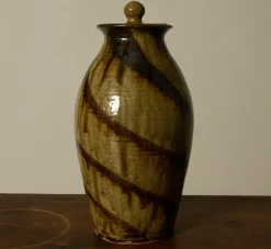 Pierce & Ward EARTHENWARE FOLK ART SWIRL VESSEL WITH LID I | Ceramics | Vessels