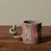 Pierce & Ward GREEN MARBLE WIGGLE MUG WITH PINK STRIPE | Kitchen
