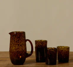 Pierce & Ward HAND BLOWN TORTOISE SHELL GLASS PITCHER | Kitchen