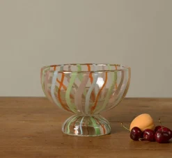 Pierce & Ward HAND PAINTED GLASS FOOTED BOWL WITH STRIPES | Kitchen