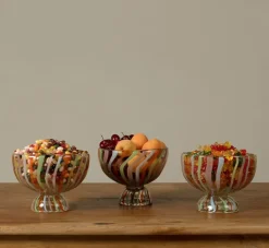 Pierce & Ward HAND PAINTED GLASS FOOTED BOWL WITH STRIPES | Kitchen