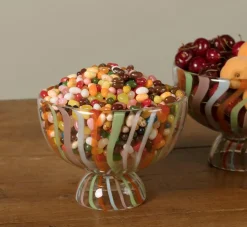 Pierce & Ward HAND PAINTED GLASS FOOTED BOWL WITH STRIPES | Kitchen