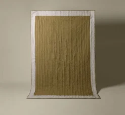 Pierce & Ward HAND-BLOCK PRINTED GRID QUILT IN OLIVE - QUEEN | Bed + Bath