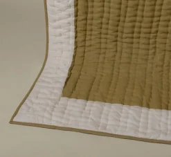 Pierce & Ward HAND-BLOCK PRINTED GRID QUILT IN OLIVE - QUEEN | Bed + Bath