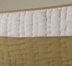 Pierce & Ward HAND-BLOCK PRINTED GRID QUILT IN OLIVE - QUEEN | Bed + Bath