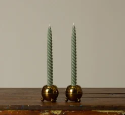 Pierce & Ward MID CENTURY FOOTED ORB BRASS CANDLESTICK HOLDERS | Candlesticks & Candles