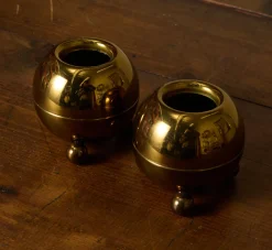 Pierce & Ward MID CENTURY FOOTED ORB BRASS CANDLESTICK HOLDERS | Candlesticks & Candles