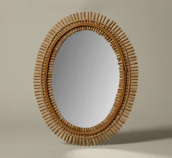 Pierce & Ward MID CENTURY MODERN SPIKED RATTAN WALL MIRROR II "OVAL" | Mirrors