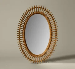 Pierce & Ward MID CENTURY MODERN SPIKED RATTAN WALL MIRROR I "OVAL" | Mirrors