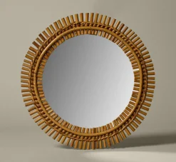 Pierce & Ward MID CENTURY MODERN SPIKED RATTAN WALL MIRROR III "CIRCLE" | Mirrors