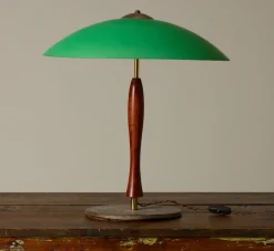 Pierce & Ward OVERSIZED ITALIAN TABLE LAMP IN CHERRY WOOD AND BRASS | Lighting