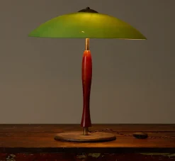 Pierce & Ward OVERSIZED ITALIAN TABLE LAMP IN CHERRY WOOD AND BRASS | Lighting