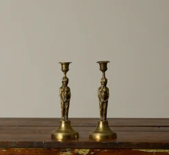Pierce & Ward PAIR OF ANTIQUE FRENCH BRASS PRIESTESS CANDLESTICK HOLDERS | Candlesticks & Candles