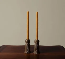 Pierce & Ward PAIR OF BEESWAX TAPER SWIRL CANDLES NATURAL | Candlesticks & Candles