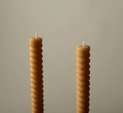 Pierce & Ward PAIR OF BEESWAX TAPER SWIRL CANDLES NATURAL | Candlesticks & Candles