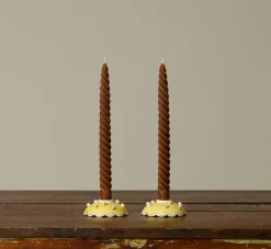Pierce & Ward PAIR OF CERAMIC YELLOW FLORAL CANDLE HOLDER | Candlesticks & Candles