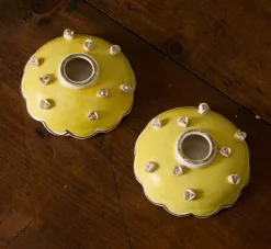 Pierce & Ward PAIR OF CERAMIC YELLOW FLORAL CANDLE HOLDER | Candlesticks & Candles