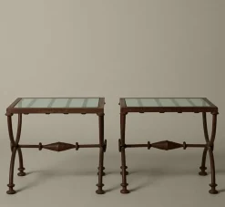 Pierce & Ward PAIR OF FRENCH OXIDIZED IRON SIDE TABLES WITH GLASS TOP | Furniture