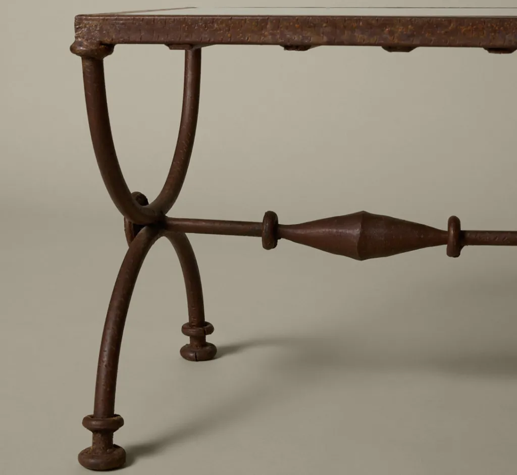 Pierce & Ward PAIR OF FRENCH OXIDIZED IRON SIDE TABLES WITH GLASS TOP | Furniture