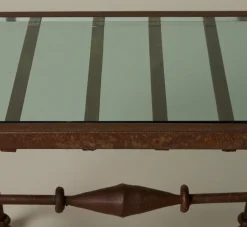 Pierce & Ward PAIR OF FRENCH OXIDIZED IRON SIDE TABLES WITH GLASS TOP | Furniture