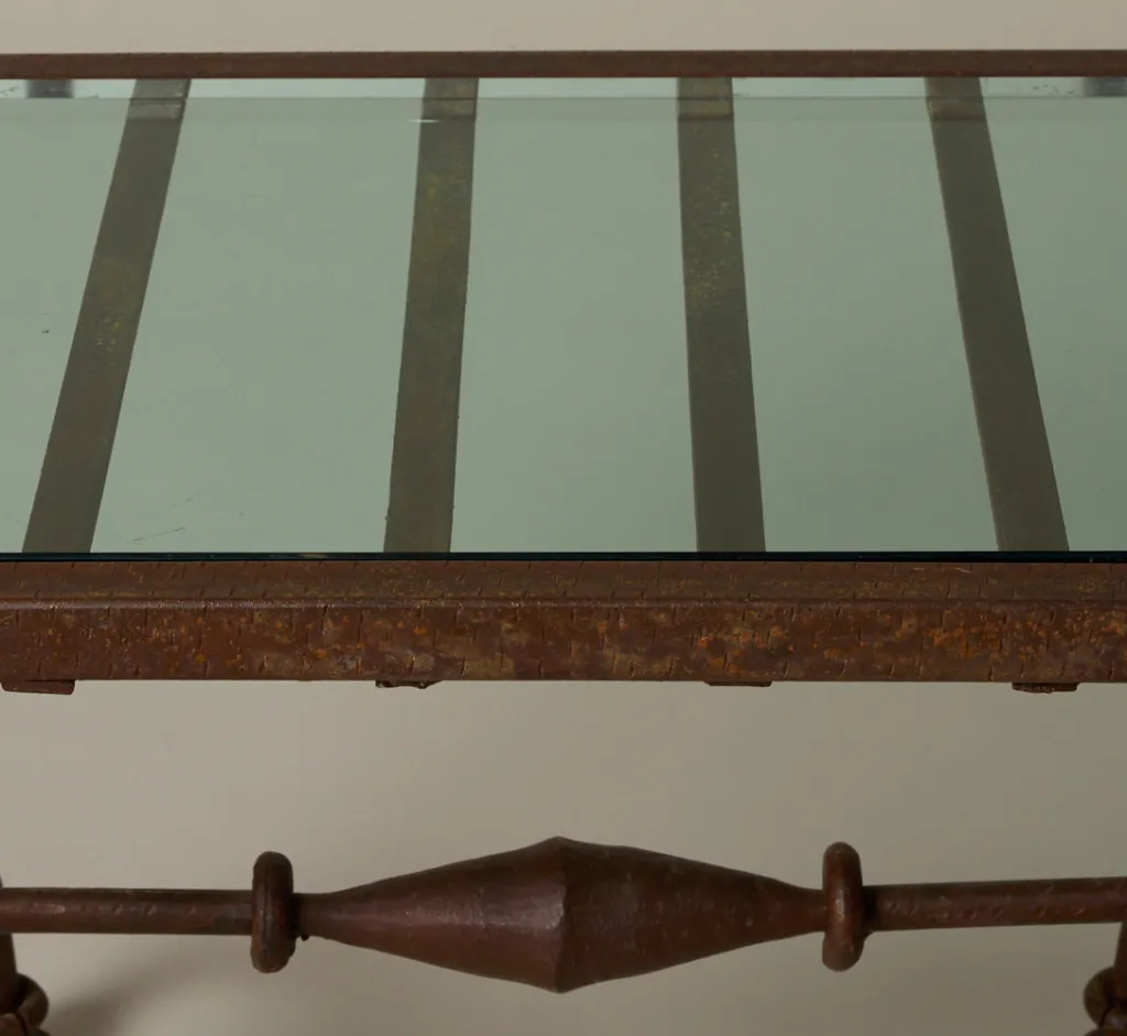 Pierce & Ward PAIR OF FRENCH OXIDIZED IRON SIDE TABLES WITH GLASS TOP | Furniture