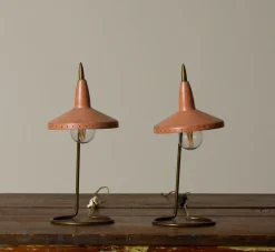 Pierce & Ward PAIR OF ITALIAN MID CENTURY BLUSH WITCH HAT TABLE LAMPS | Lighting