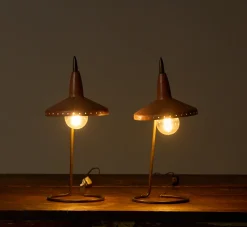 Pierce & Ward PAIR OF ITALIAN MID CENTURY BLUSH WITCH HAT TABLE LAMPS | Lighting