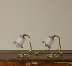 Pierce & Ward PAIR OF PETITE ITALIAN GLASS AND BRASS BELL LAMPS | Lighting