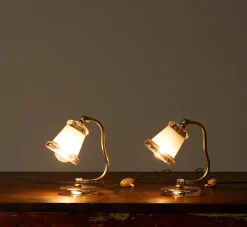 Pierce & Ward PAIR OF PETITE ITALIAN GLASS AND BRASS BELL LAMPS | Lighting